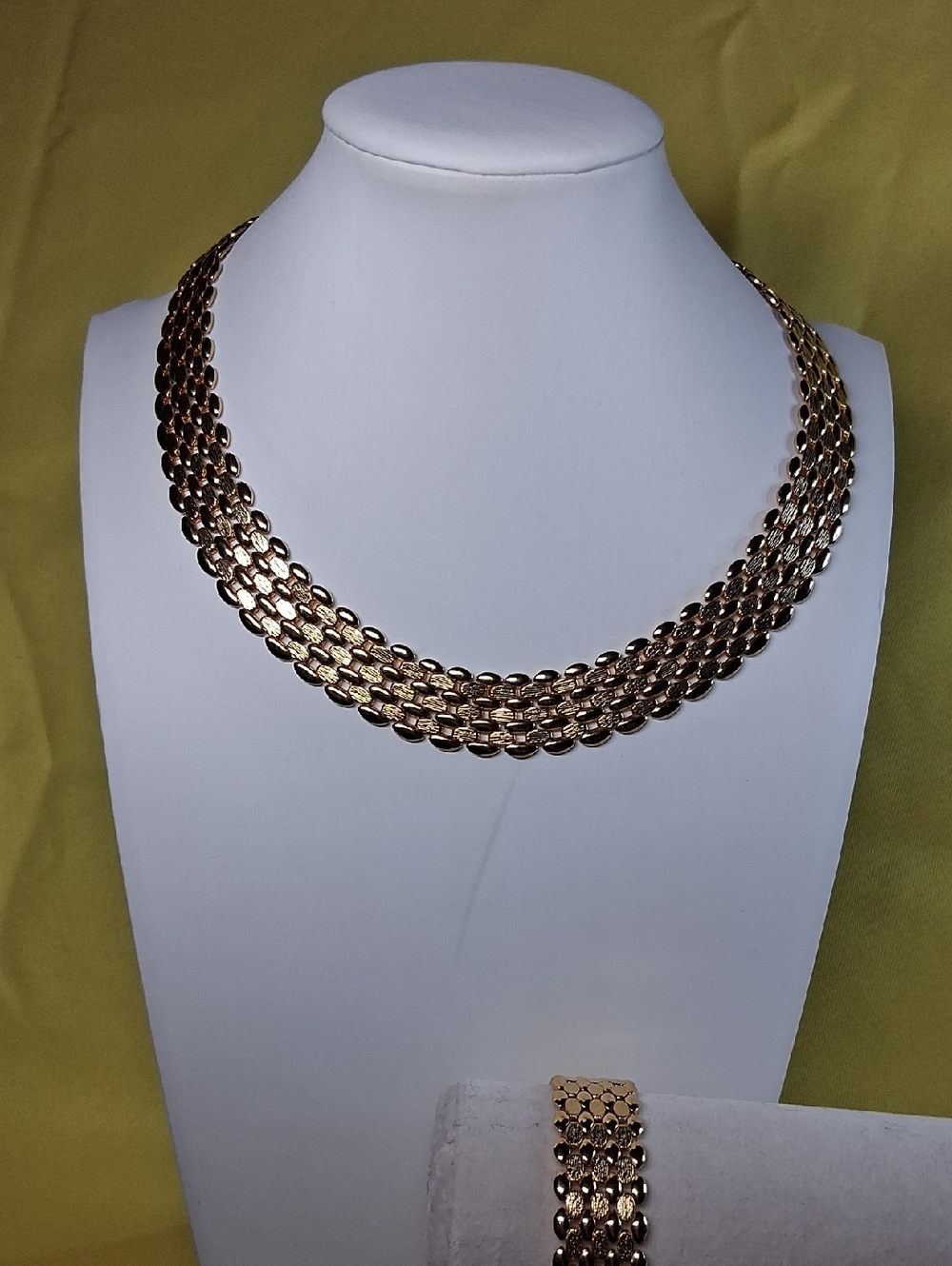 Gold-Tone Multi-Row Chain Collar Necklace and Matching Btacelet